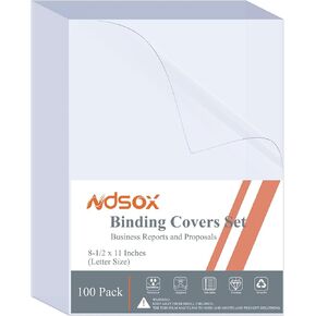 Ndsox 100 Pack Clear Binding Covers 8 Mil Polycover Report Cover Sheets 8-1/2 x 11 Inches Letter Size for Business Presentation Document Binding, Proposals, Office Supplies, Un-Punched, Square Corners