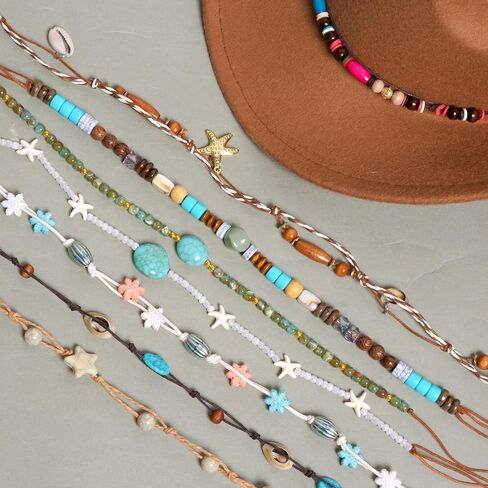 phnydreg 8PCS Cowboy Hat Bands Ethnic Western Hat Bands for Cowboy Hats Beaded Hat Bands for Women Cowgirl Men in Kuwait