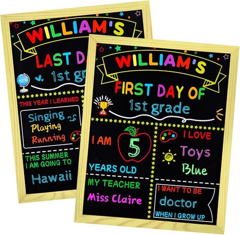 First and Last Day of School Sign with 6 Colorful Liquid Chalk Markers Pack - 14"x11"Double-Sided Back to School Signs for Kids - Reusable Wooden 1st Day of Preschool/Kindergarten Photo Props in Kuwait