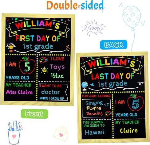 First and Last Day of School Sign with 6 Colorful Liquid Chalk Markers Pack - 14"x11"Double-Sided Back to School Signs for Kids - Reusable Wooden 1st Day of Preschool/Kindergarten Photo Props in Kuwait