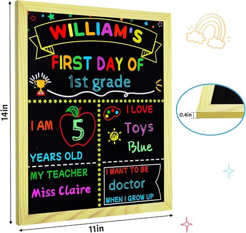 First and Last Day of School Sign with 6 Colorful Liquid Chalk Markers Pack - 14"x11"Double-Sided Back to School Signs for Kids - Reusable Wooden 1st Day of Preschool/Kindergarten Photo Props in Kuwait