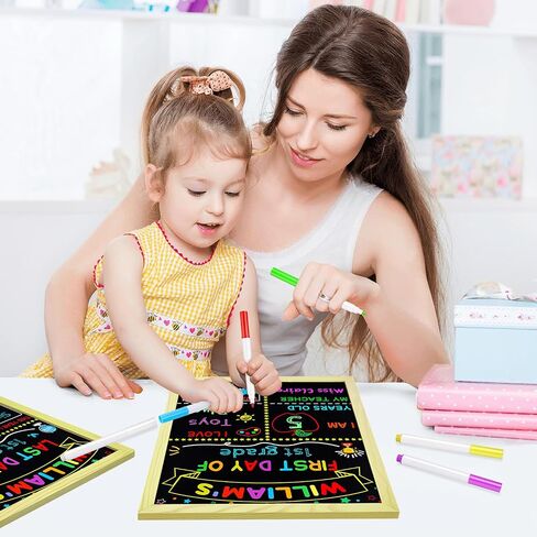 First and Last Day of School Sign with 6 Colorful Liquid Chalk Markers Pack - 14"x11"Double-Sided Back to School Signs for Kids - Reusable Wooden 1st Day of Preschool/Kindergarten Photo Props in Kuwait