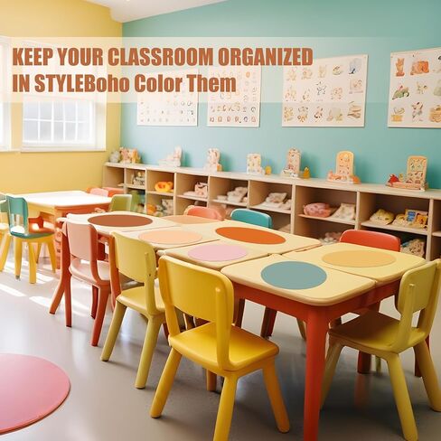 LINCIA 12 PCS 12 '' DRAY ERASE DOTS for Classroom Classroom Decords Boho ملصقات ملونة لدوائر محو الجدار الأبيض القابل للإزالة لإزالة اللوازم المدرسية (لون بوهو) in Kuwait