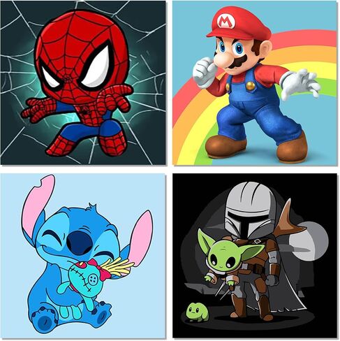 Kojefcv 4 Pack Cartoon Paint by Number for Kids with Wooden Frame-Painted baster for Kids Vensing 4-8-12 ، DIY Paints with Truments Easy Acrylic Paint Painting steel for Home Wall Decor (8 × 8 بوصة) in Kuwait