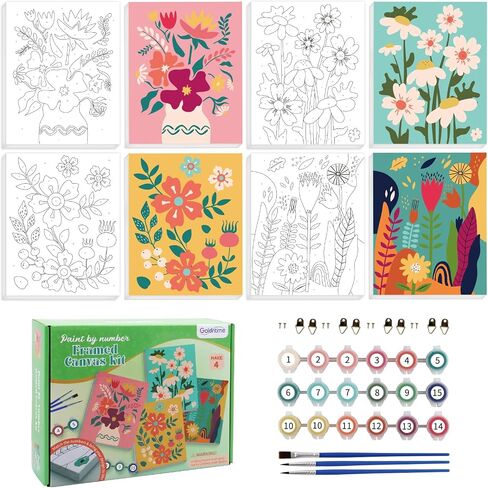 goldentime Framed Paint by Numbers for Adults and Kids Ages 8-12 - Easy to Paint by Number for Beginners, Flower Canvas Painting Kits Perfect for Gift Home Wall Decor 8 * 10inch in Kuwait