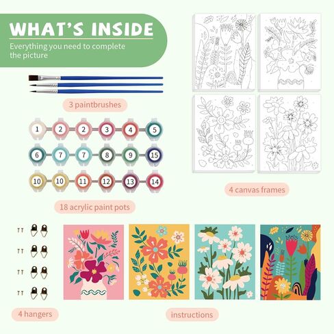 goldentime Framed Paint by Numbers for Adults and Kids Ages 8-12 - Easy to Paint by Number for Beginners, Flower Canvas Painting Kits Perfect for Gift Home Wall Decor 8 * 10inch in Kuwait