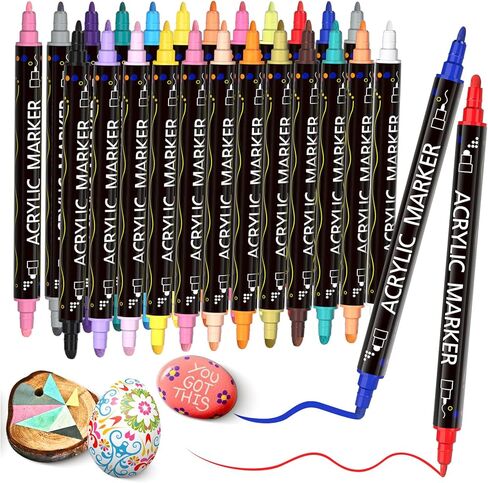 24 PCS Color Tip Dual Dual Acrylic Paint Abels ، أقلام الطلاء الأكريليك للأخشاب ، القماش ، الصخور ، الأقمشة ، الزجاج والسيراميك - اللوازم الفنية DIY ، علامات فرشاة أكريليك قابلة للتجفيف سريع in Kuwait