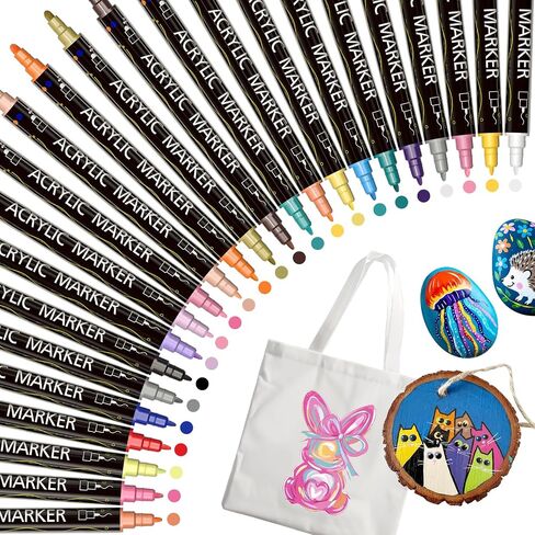 24 PCS Color Tip Dual Dual Acrylic Paint Abels ، أقلام الطلاء الأكريليك للأخشاب ، القماش ، الصخور ، الأقمشة ، الزجاج والسيراميك - اللوازم الفنية DIY ، علامات فرشاة أكريليك قابلة للتجفيف سريع in Kuwait
