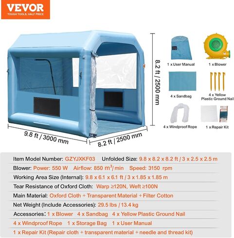 كشك الطلاء القابل للنفخ في Vevor ، 9.8 × 8.2 × 8.2 قدم كشك رذاذ قابلة للنفخ ، مع نظام منفاخ ومرشح هواء 550 واط ، كشك طلاء السيارة المحمول للدراجة النارية ، الدراجة ، الطلاء الأثاث الصغير in Kuwait