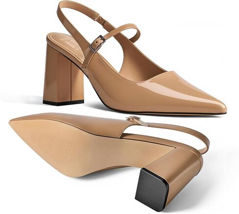 حذاء نسائي من Heelchic بكعب مكتنز وكعب مكتنز ومقدمة مدببة وكعب منخفض مريح وسهل الارتداء صنادل لحفلات الزفاف وحفلات الزفاف وأحذية العمل in Saudi Arabia