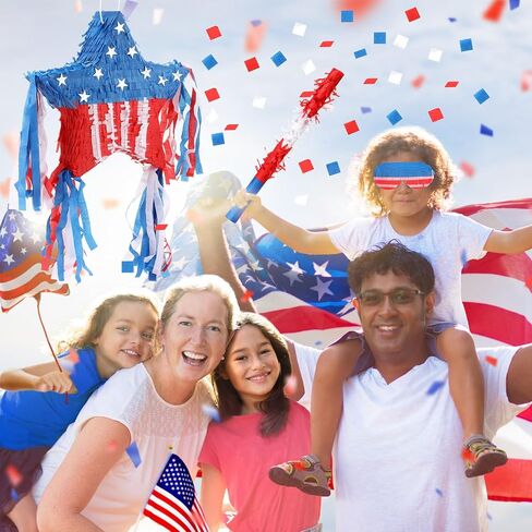 Patriotic Piñata Decorations 4th of July Piñata with Blindfold Stick and Confetti for Holiday Independence Day Fourth of July USA Themed Party Supplies Centerpiece Decors(Stylish) in Saudi Arabia