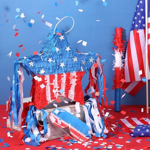 Patriotic Piñata Decorations 4th of July Piñata with Blindfold Stick and Confetti for Holiday Independence Day Fourth of July USA Themed Party Supplies Centerpiece Decors(Stylish) in Saudi Arabia
