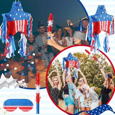 Patriotic Piñata Decorations 4th of July Piñata with Blindfold Stick and Confetti for Holiday Independence Day Fourth of July USA Themed Party Supplies Centerpiece Decors(Stylish) in Saudi Arabia