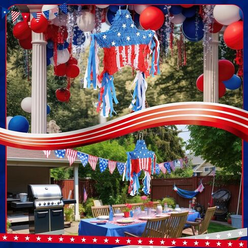 Patriotic Piñata Decorations 4th of July Piñata with Blindfold Stick and Confetti for Holiday Independence Day Fourth of July USA Themed Party Supplies Centerpiece Decors(Stylish) in Saudi Arabia