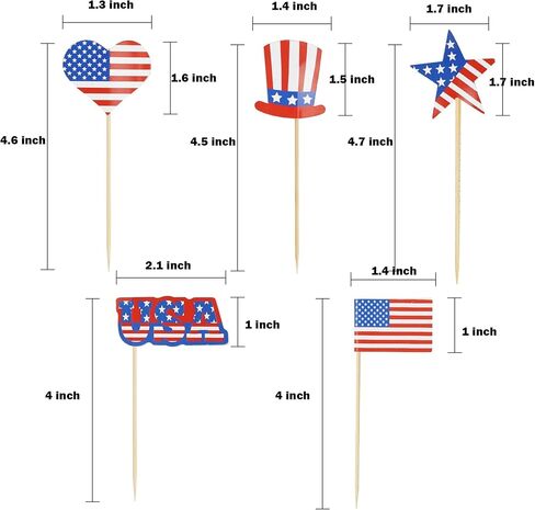 Uptotop 100 Pcs USA American Flag US Toothpick Flags, Mini Stick Cupcake Toppers, 4th of July, Veterans Day, Country Picks Party Decoration Celebration Cocktail Food Bar Cake Flag (5 Pattern) in Kuwait