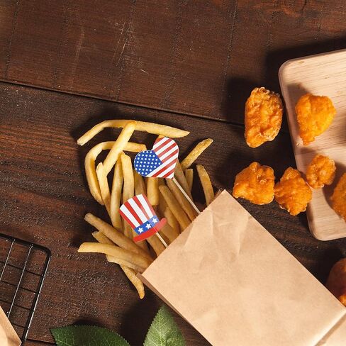 Uptotop 100 Pcs USA American Flag US Toothpick Flags, Mini Stick Cupcake Toppers, 4th of July, Veterans Day, Country Picks Party Decoration Celebration Cocktail Food Bar Cake Flag (5 Pattern) in Kuwait