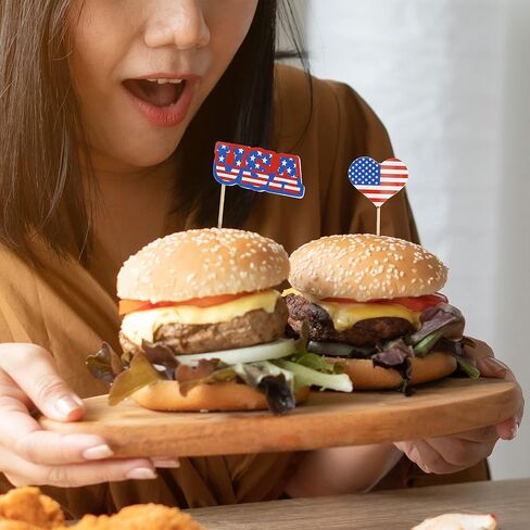 Uptotop 100 Pcs USA American Flag US Toothpick Flags, Mini Stick Cupcake Toppers, 4th of July, Veterans Day, Country Picks Party Decoration Celebration Cocktail Food Bar Cake Flag (5 Pattern) in Kuwait