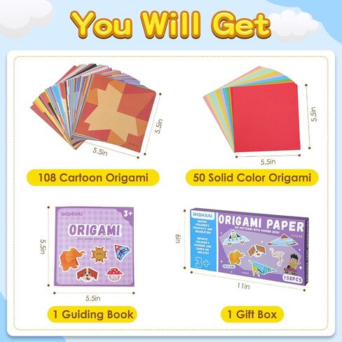 308 Sheets Origami Paper Kit for Kids Ages 5-8 8-12 with Guiding Book DIY Art and Crafts Supplies Kits for Girls and Boys Square Easy Fold Paper Travel Activities Birthday Christmas Gifts in Saudi Arabia