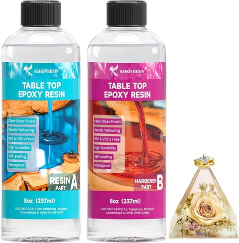 Table Top Epoxy Resin Kit - 1 Gallon KHKD RESIN Crystal Clear Epoxy Anti-Yellow, Self Leveling, Non-Toxic for Tabletops, Bar Tops & Surface Coat, River Tables, Wood, DIY and Art Resin Casting in Kuwait