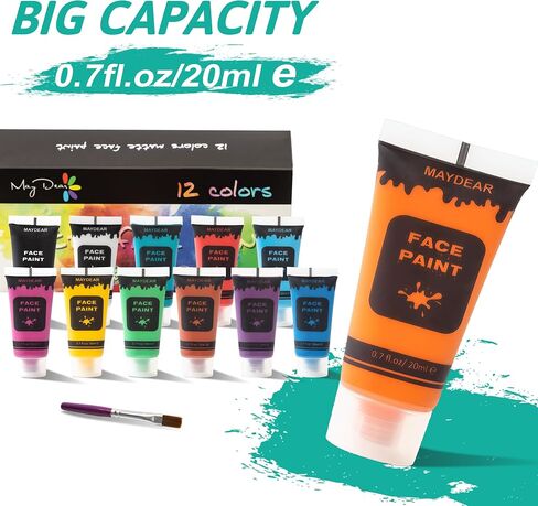 Maydear 12 Colors Face Body Paint Set, Safe Non-Toxic Liquid Paint for Adults and Children, Halloween, Cosplay - Matte 0.7 FL OZ Each in Saudi Arabia