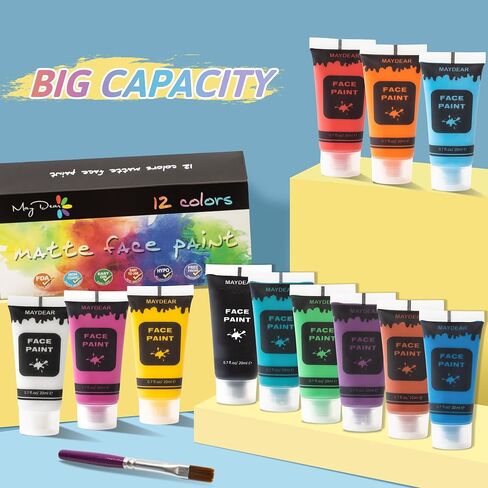 Maydear 12 Colors Face Body Paint Set, Safe Non-Toxic Liquid Paint for Adults and Children, Halloween, Cosplay - Matte 0.7 FL OZ Each in Saudi Arabia