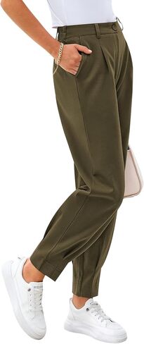 CFLONGE Women's Summer High Waisted Pants for Women 2024 Casual Ankle Length Pant for Work Office Trouser Slacks with Pockets in Saudi Arabia