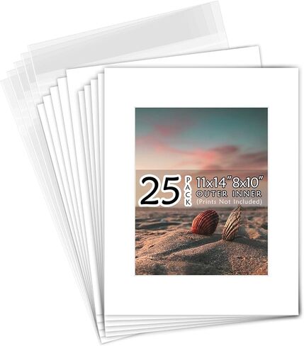 Golden State Art, Acid Free, Pack of 25, 11x14 White Picture Mats Mattes with White Core Bevel Cut for 8x10 Photo + Backing + Bags in Saudi Arabia