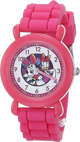 Disney Valentine s Kids' Plastic Time Teacher Analog Quartz Silicone Strap Watch, Pink in Saudi Arabia