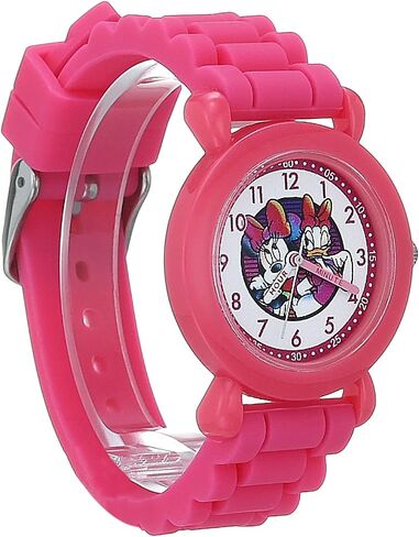 Disney Valentine s Kids' Plastic Time Teacher Analog Quartz Silicone Strap Watch, Pink in Saudi Arabia