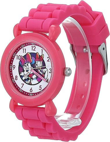 Disney Valentine s Kids' Plastic Time Teacher Analog Quartz Silicone Strap Watch, Pink in Saudi Arabia