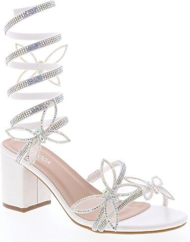 TOP Moda Women's Butterfly Wrap Around Rhinestone Strap Chunky Heel Sandals in Kuwait