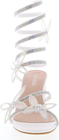 TOP Moda Women's Butterfly Wrap Around Rhinestone Strap Chunky Heel Sandals in Kuwait