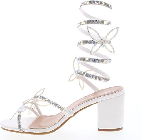 TOP Moda Women's Butterfly Wrap Around Rhinestone Strap Chunky Heel Sandals in Kuwait