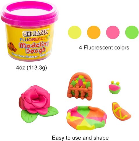 BAZIC Modeling Dough 4 Oz, Assorted Fluorescent Colors, Non Toxic Soft DIY Modeling Clay for Art and Crafts, Sculpting, Kids Children Gift, 1-Pack in Saudi Arabia