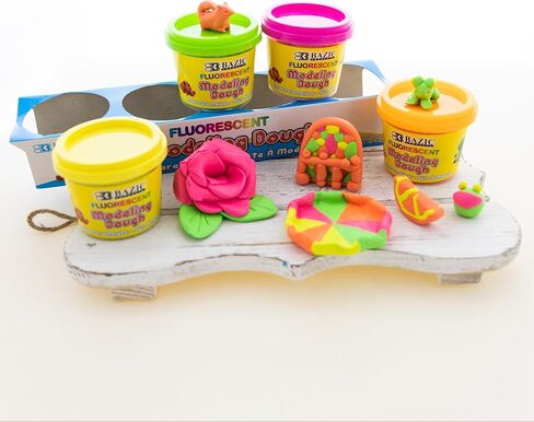 BAZIC Modeling Dough 4 Oz, Assorted Fluorescent Colors, Non Toxic Soft DIY Modeling Clay for Art and Crafts, Sculpting, Kids Children Gift, 1-Pack in Saudi Arabia