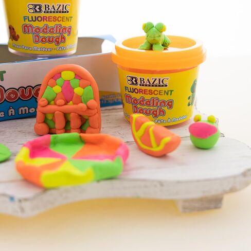 BAZIC Modeling Dough 4 Oz, Assorted Fluorescent Colors, Non Toxic Soft DIY Modeling Clay for Art and Crafts, Sculpting, Kids Children Gift, 1-Pack in Saudi Arabia