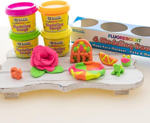 BAZIC Modeling Dough 4 Oz, Assorted Fluorescent Colors, Non Toxic Soft DIY Modeling Clay for Art and Crafts, Sculpting, Kids Children Gift, 1-Pack in Saudi Arabia