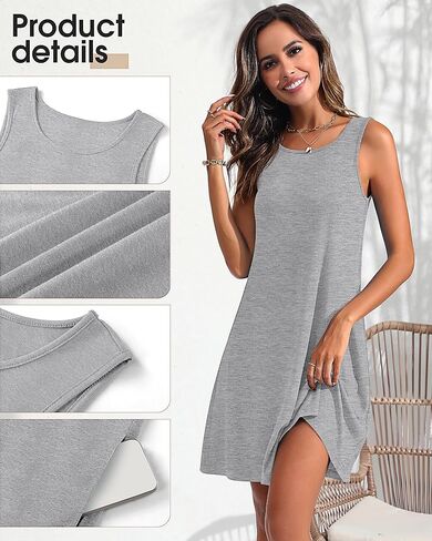 2 Pack Women's Summer Casual Dresses, Beach Cover up Tank Dress with Pockets Plain Round Neck Swing T Shirt Sundresses in Kuwait