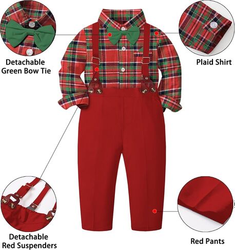 SANGTREE Boys Gentleman Clothes Set, White Short Sleeve Summer Shirt with Bowtie + Suspender Pants 2Pcs Wedding Birthday Outfit, Short White + Grey 6-9 Months = Tag 60 in Saudi Arabia