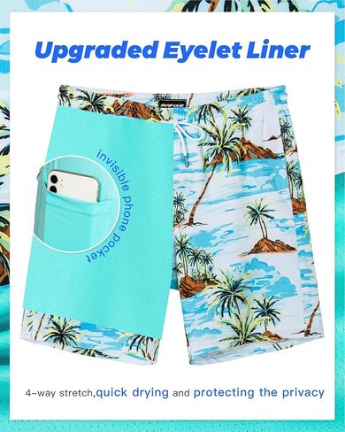 شورت سباحة رجالي مقاس 9 بوصات من SURF CUZ مع بطانة ضاغطة، شورت سباحة 2 في 1، جيوب بسحاب سريعة الجفاف in Kuwait