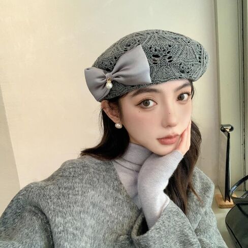 Women's Fur Beret for Ladies Wool French Beret Solid Color Beanie Cap Hat with Netting in Kuwait