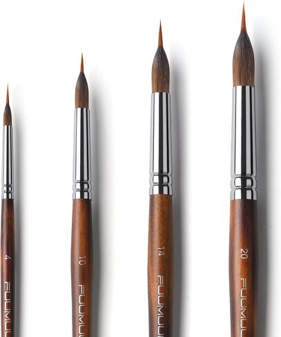 فرش ألوان مائية احترافية ، Fuumuui 4pcs Extended Edele Point Brushes Extral Extra Pinhead Brush مع جسم Sable للتفاصيل الدقيقة - أحبار الغواش المائية المائية. in Saudi Arabia