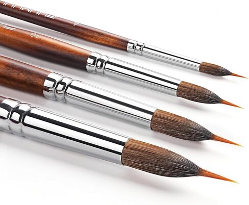 فرش ألوان مائية احترافية ، Fuumuui 4pcs Extended Edele Point Brushes Extral Extra Pinhead Brush مع جسم Sable للتفاصيل الدقيقة - أحبار الغواش المائية المائية. in Saudi Arabia