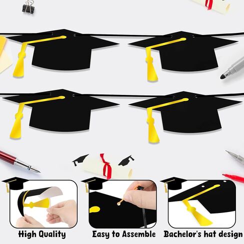 16PCS Graduation Decorations Banner 2025, Congrats Grad Banner, Black Graduations Party Banner Decorations, 2025 Graduation Garland for College High School Grad Party Supplies Decor in Kuwait