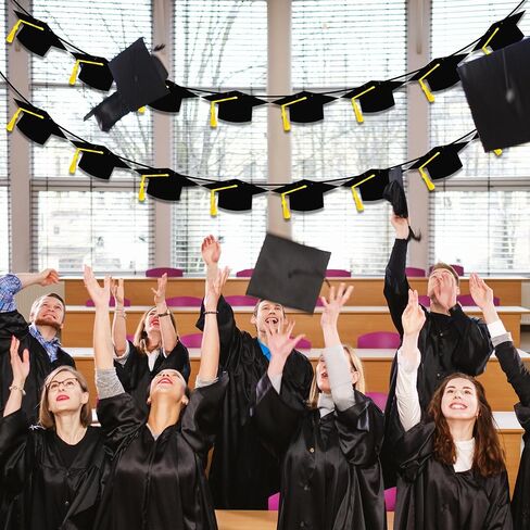 16PCS Graduation Decorations Banner 2025, Congrats Grad Banner, Black Graduations Party Banner Decorations, 2025 Graduation Garland for College High School Grad Party Supplies Decor in Kuwait