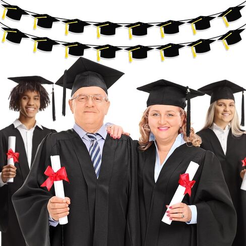 16PCS Graduation Decorations Banner 2025, Congrats Grad Banner, Black Graduations Party Banner Decorations, 2025 Graduation Garland for College High School Grad Party Supplies Decor in Kuwait