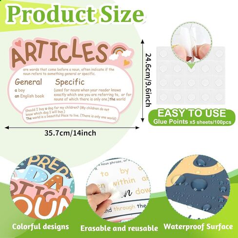 12Pcs Parts of Speech Posters Grammar Poster Educational Grammar Cutouts Bulletin Board Set English Grammar Chart Language Art Bulletin Board Decor (Boho) in Saudi Arabia