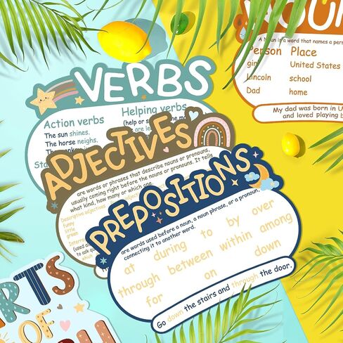 12Pcs Parts of Speech Posters Grammar Poster Educational Grammar Cutouts Bulletin Board Set English Grammar Chart Language Art Bulletin Board Decor (Boho) in Saudi Arabia