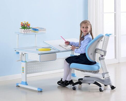 ApexDesk Height Adjustable Study Desk 43" with Drawer & Chair (Desk and Chair Bundle – DX Series Blue) in Saudi Arabia