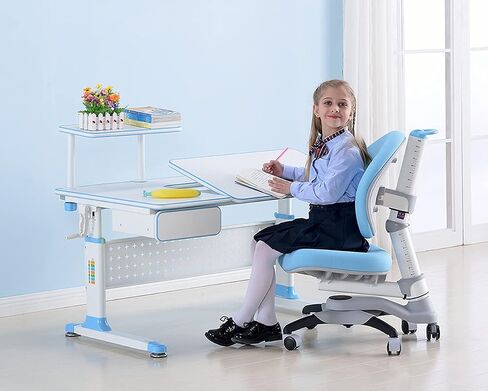 ApexDesk Height Adjustable Study Desk 43" with Drawer & Chair (Desk and Chair Bundle – DX Series Blue) in Saudi Arabia